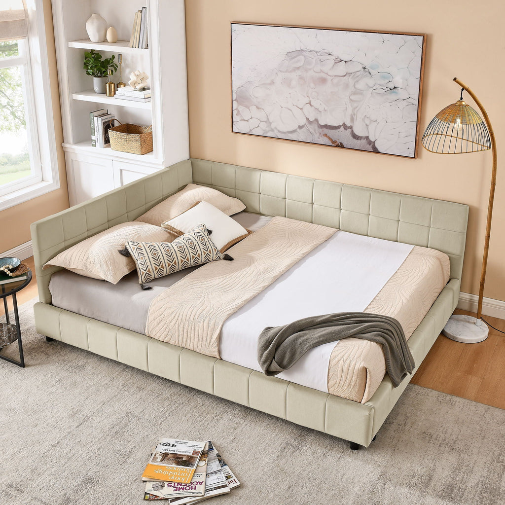 Mid-Century Storage Upholstered Tufted Bed Frame with Backrest and Armrests - Multiple Colors