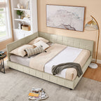 Mid-Century Storage Upholstered Tufted Bed Frame with Backrest and Armrests - Multiple Colors