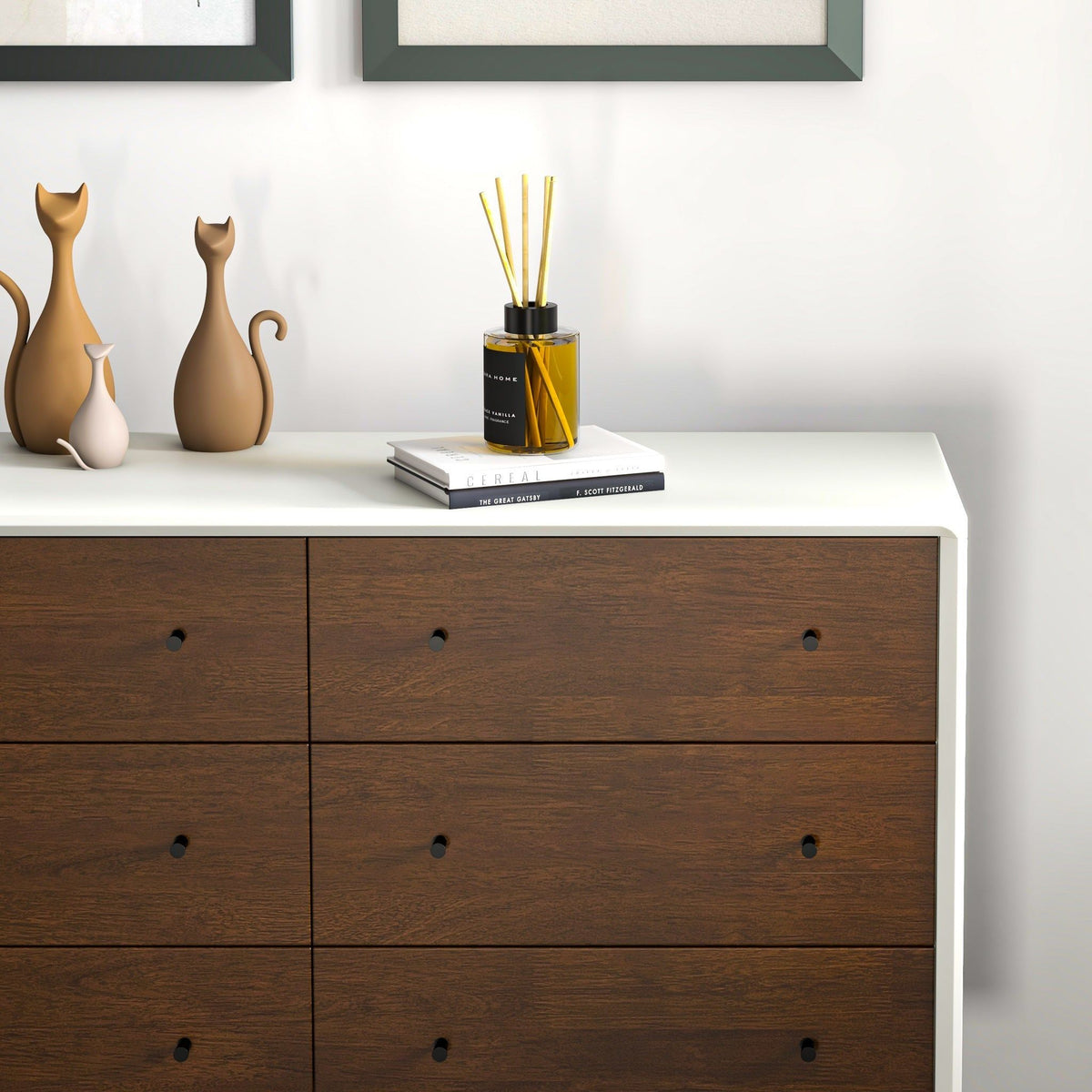 6-Drawer Dresser with Spacious Storage - Dark Brown / White