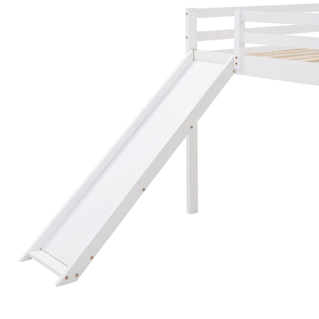 White Full Loft Bed with Slide - Multifunctional Design