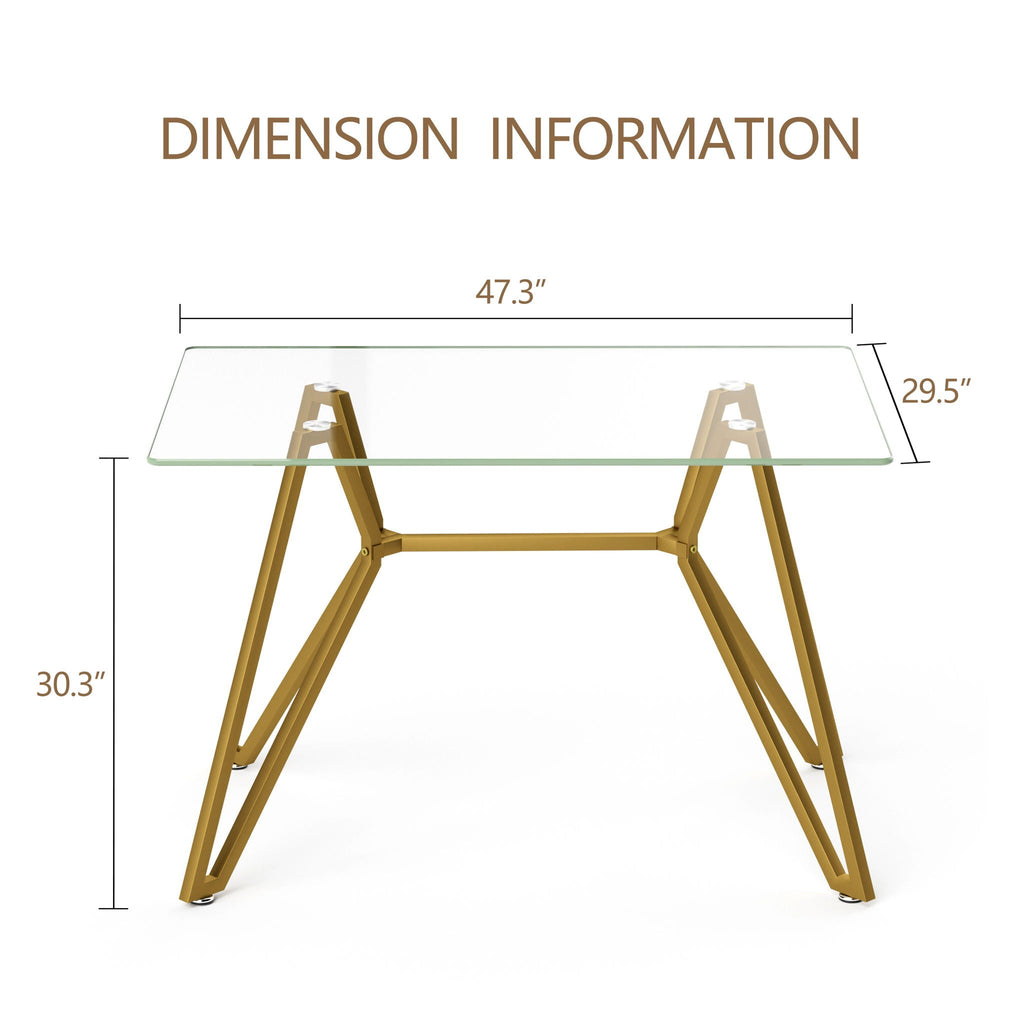 Modern Glass Dining Table with Metal Legs - Gold