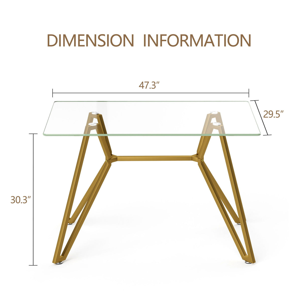 Modern Glass Dining Table with Metal Legs - Gold