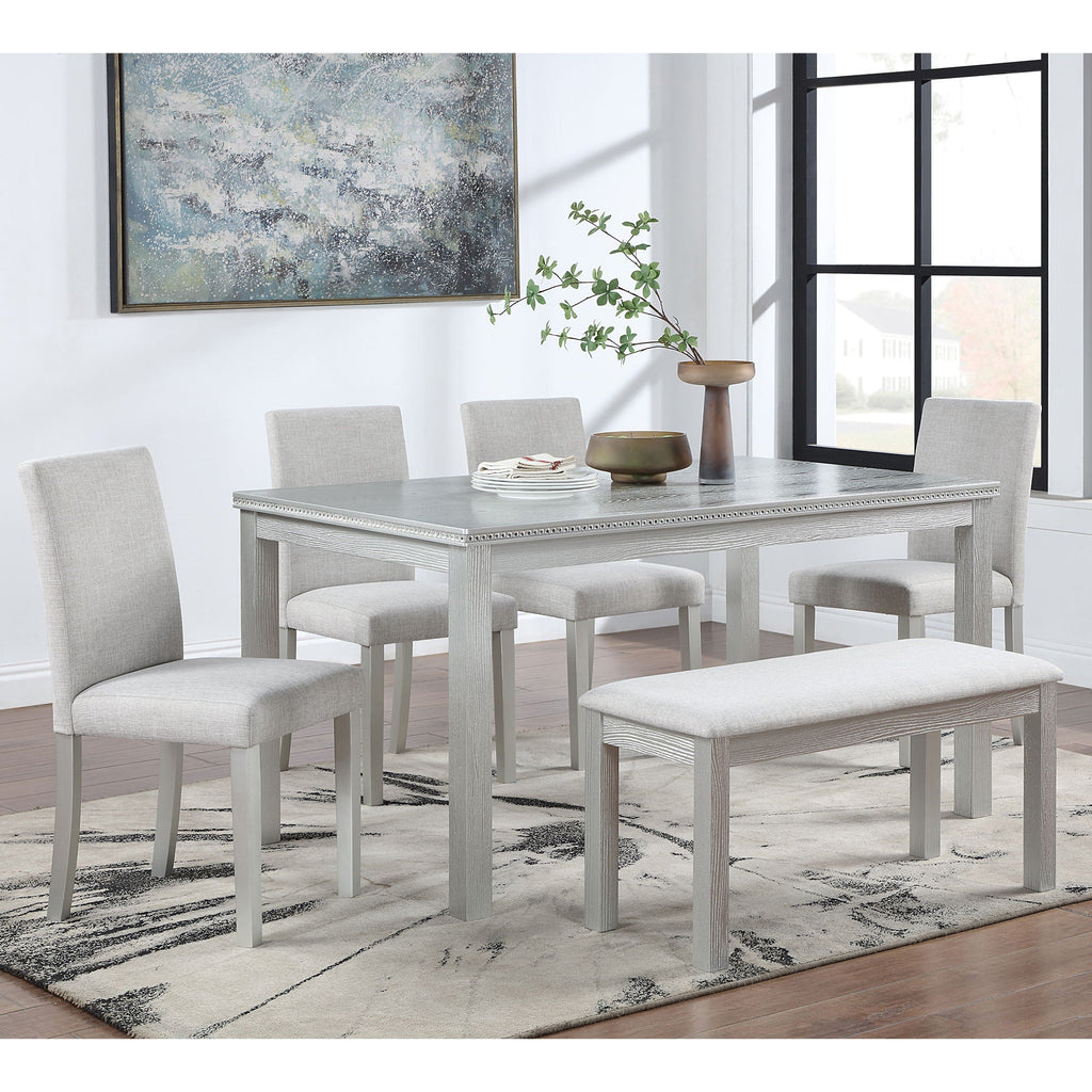 Dining Table Set with Crystal Decoration and Upholstered Chairs - Gray or White