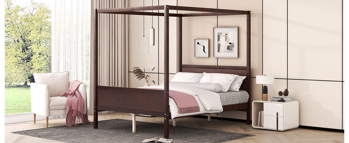 Canopy Platform Bed with Headboard and Footboard, Slat Support Leg - Queen