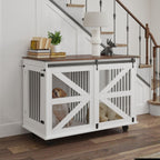 Mobile Dog Crate With Flip Top Feeding Door, Dual Access & 5 Caster System