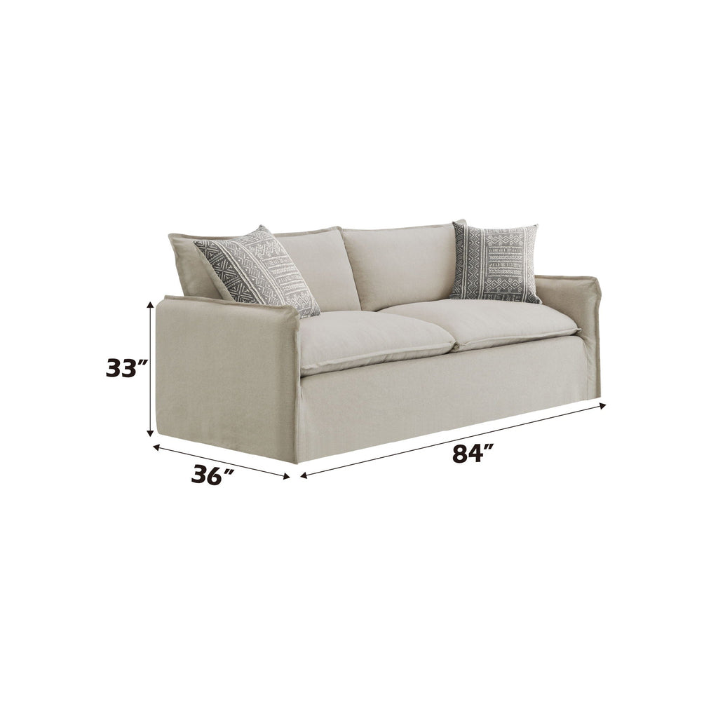 Pattern Linen Sofa with Feather Down Cushions - Beige