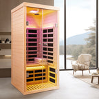 Low EMF Infrared Double Sauna Room with Bluetooth & LED Lighting - Natural Wood