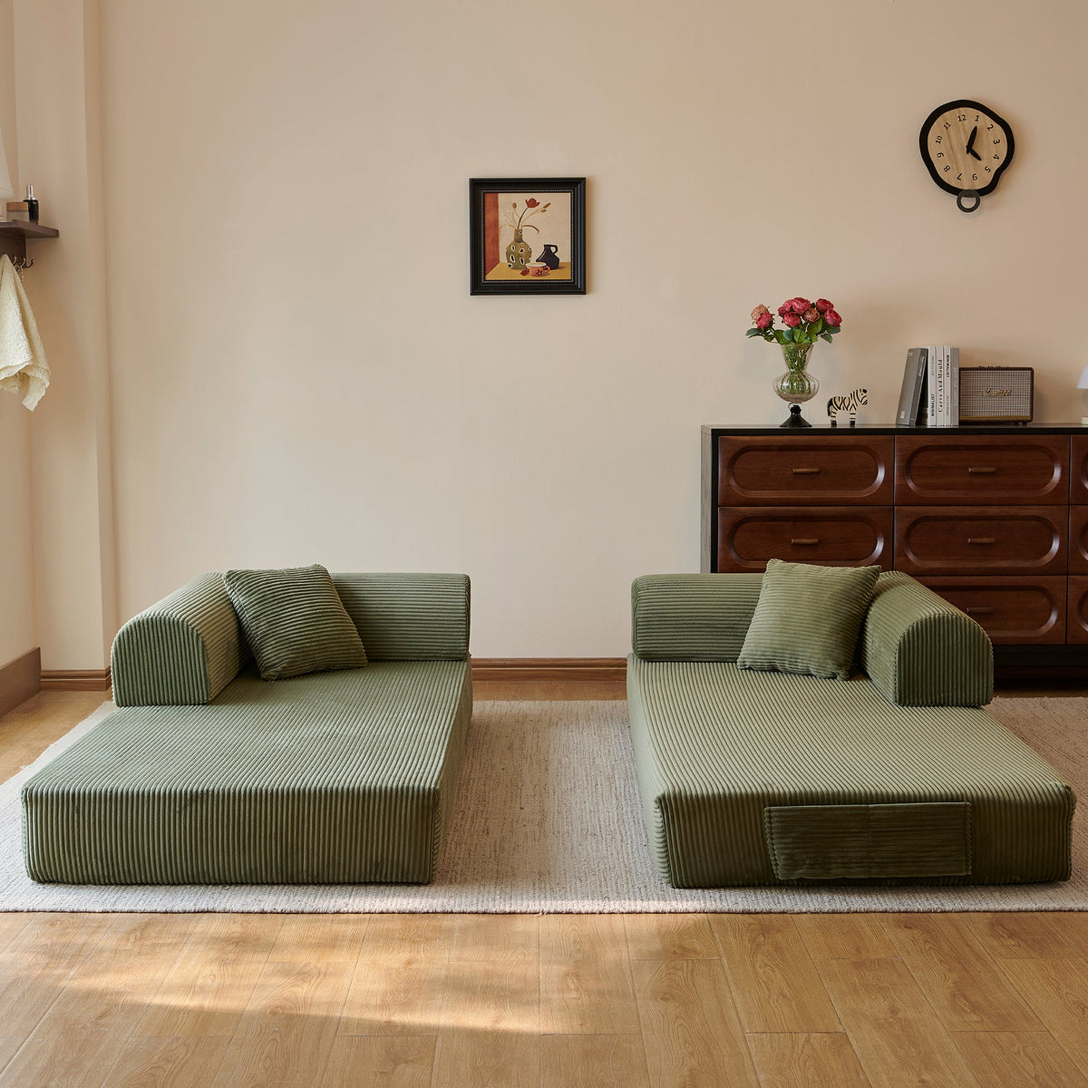 78.8" Compression Sofa - Convertible Floor Sofa Bed with Plush Fabric - Green