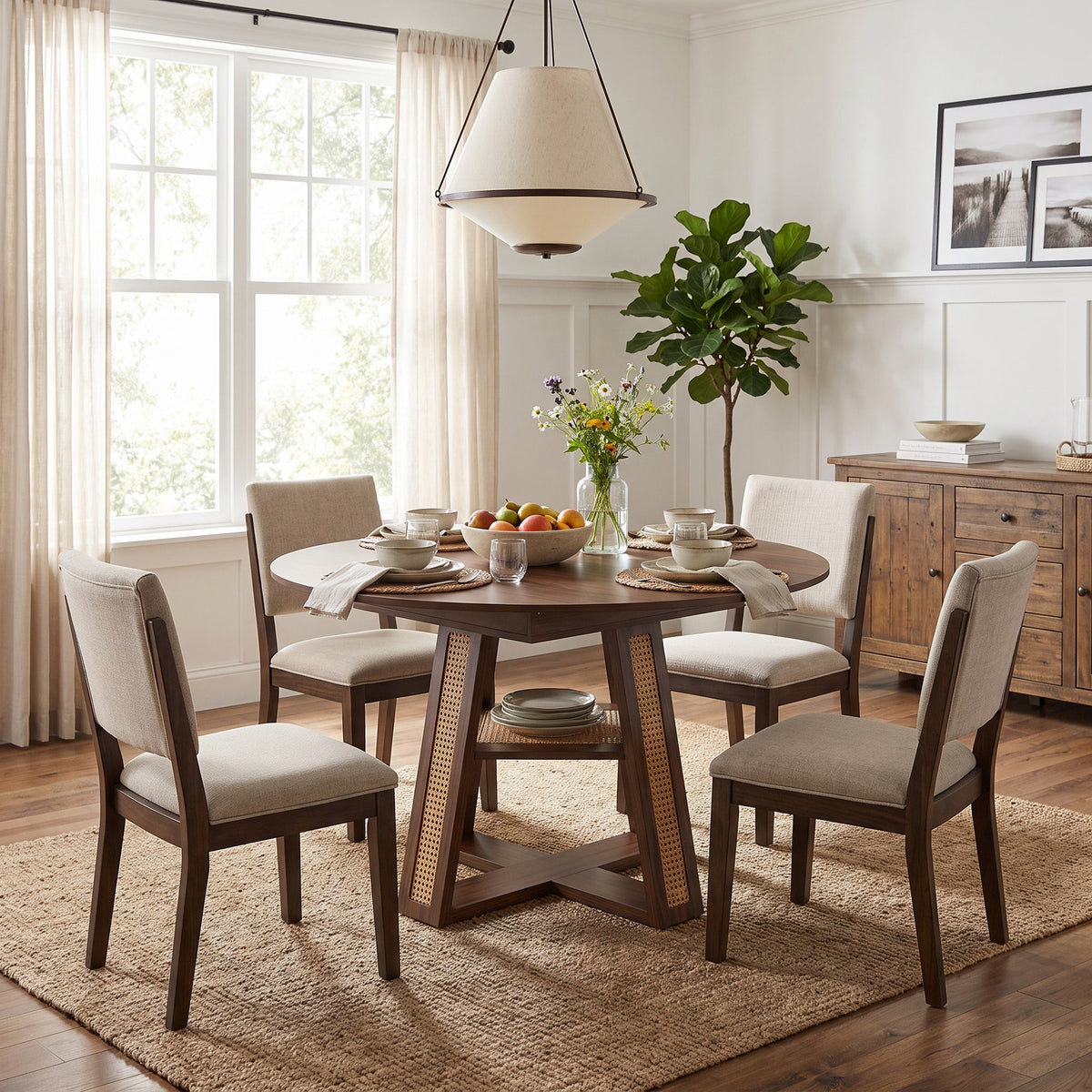 Extendable Round Dining Table for 4-6 with Storage Shelf - Particle Board