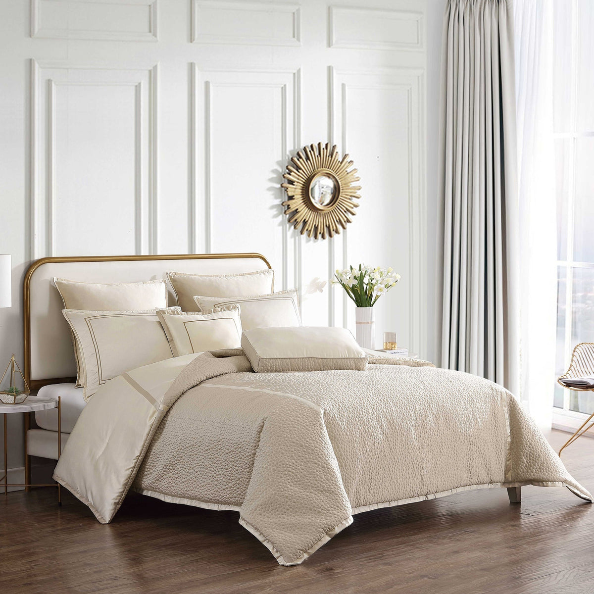Rings 7 PC Reversible Matte Satin Comforter Set with Circle Quilting - Matte Satin