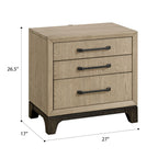 3 Drawer Nightstand with USB Charging Port - Brown