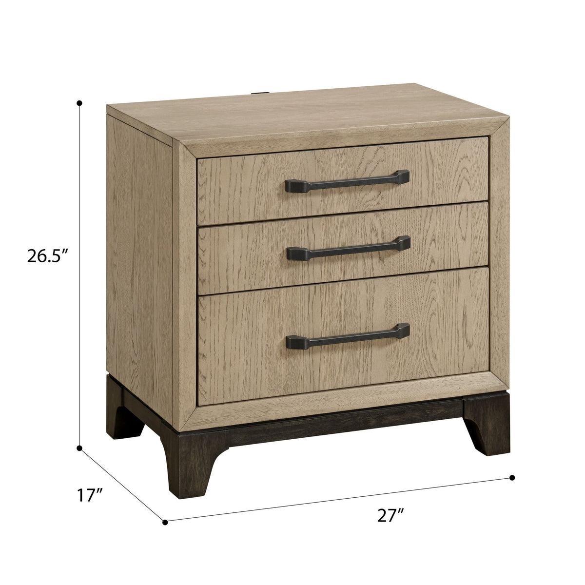 3 Drawer Nightstand with USB Charging Port - Brown