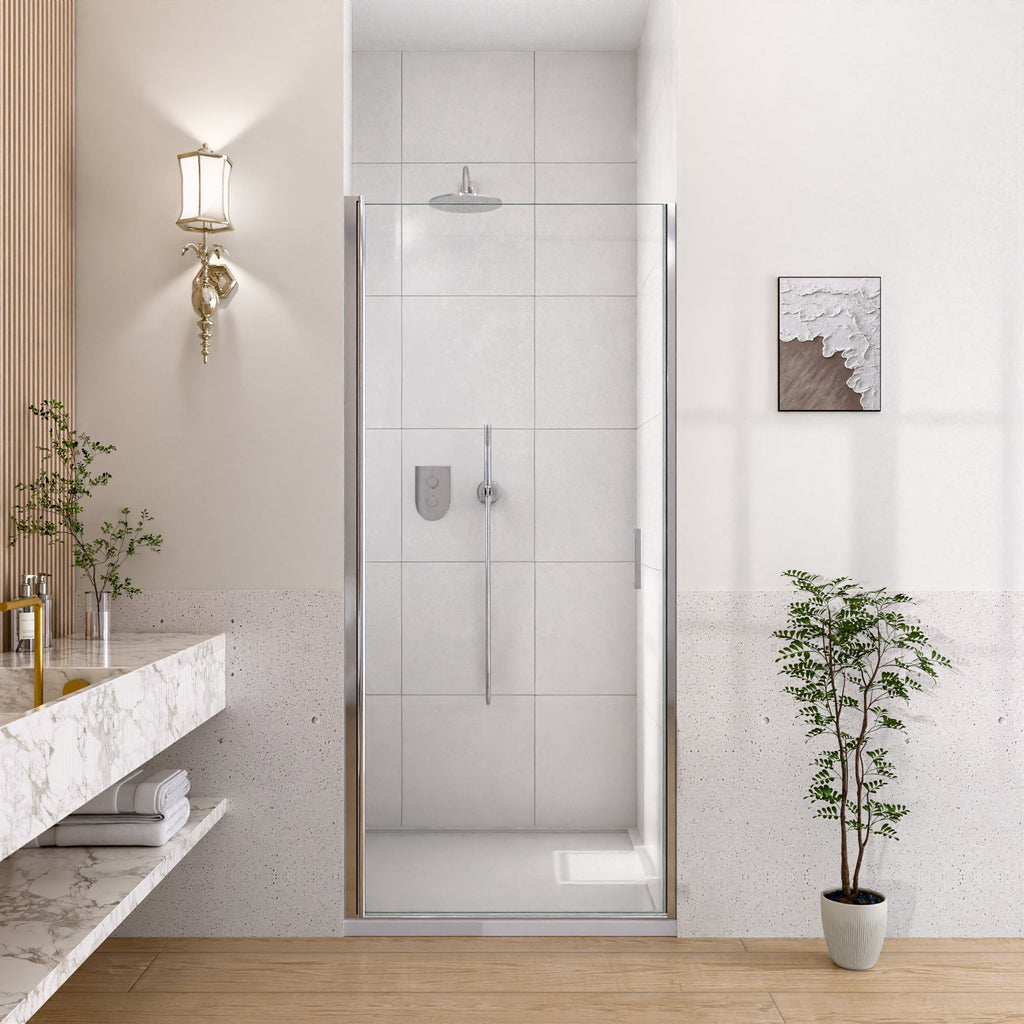 Semi-Frameless Circular Pivot Shower Door with Soft-Close Magnetic Seal - Chrome