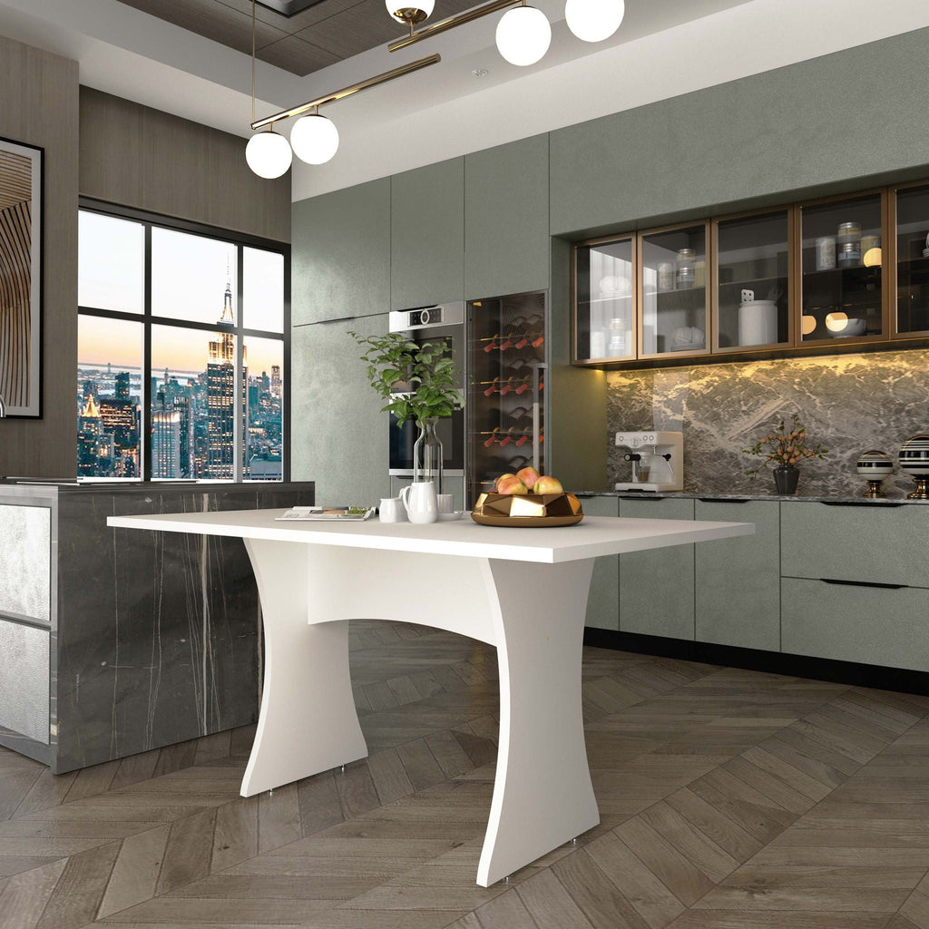 Modern Dining Table with Adjustable Metal Feet - Dark Gray or White
