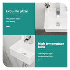 Ceramic Rectangle Wall Mount Bathroom Sink with Single Faucet Hole - White