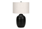 Contemporary Black Ceramic Table Lamp with 3-Way Switch - Ivory Linen Shade