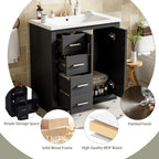 Ceramic Sink Vanity Combo with 3 Drawers and Soft Closing Doors - 30"
