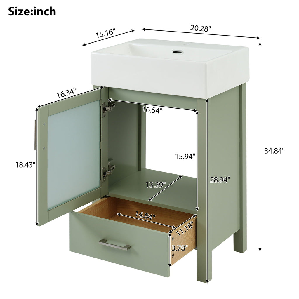 Bathroom Vanity with Ceramic Sink and Ample Storage - Blue, Green, or Black