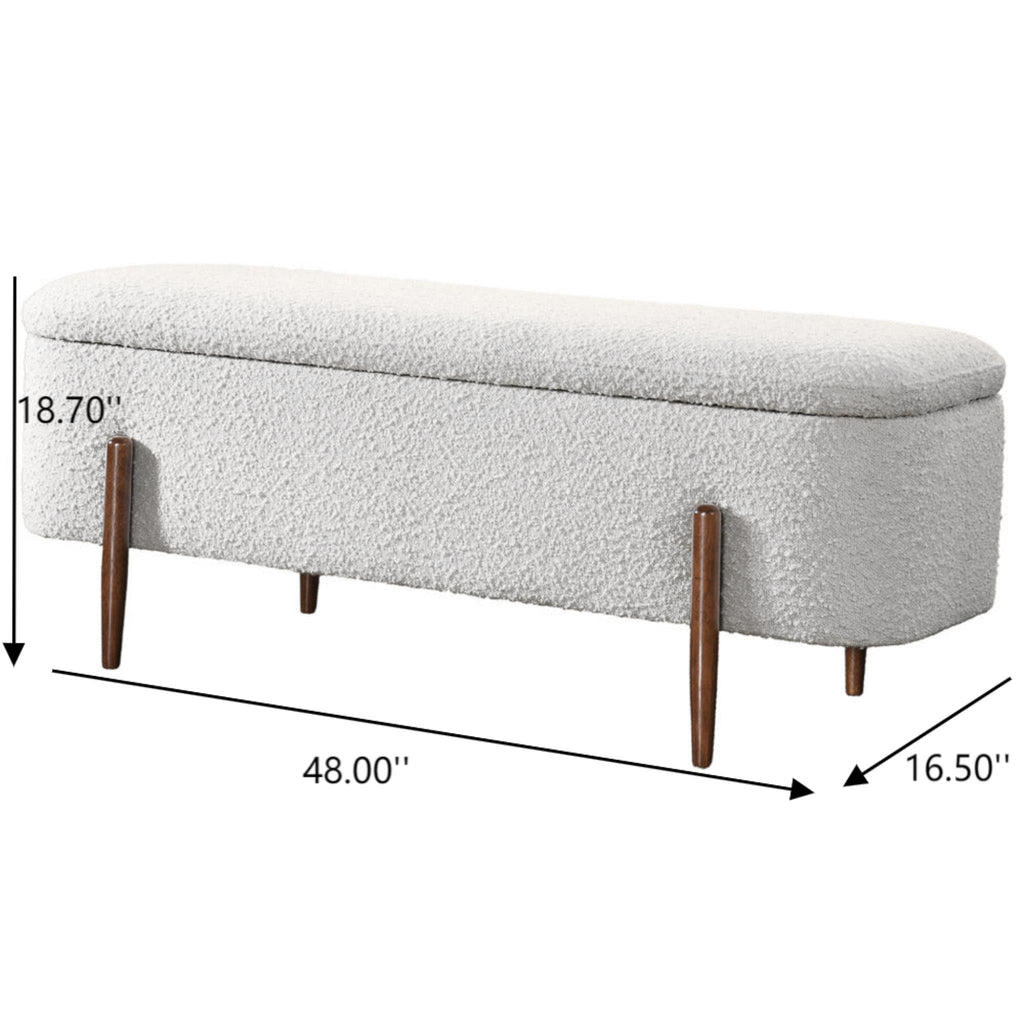 Ivory Storage Bench with Hidden Storage - Boucle Upholstery