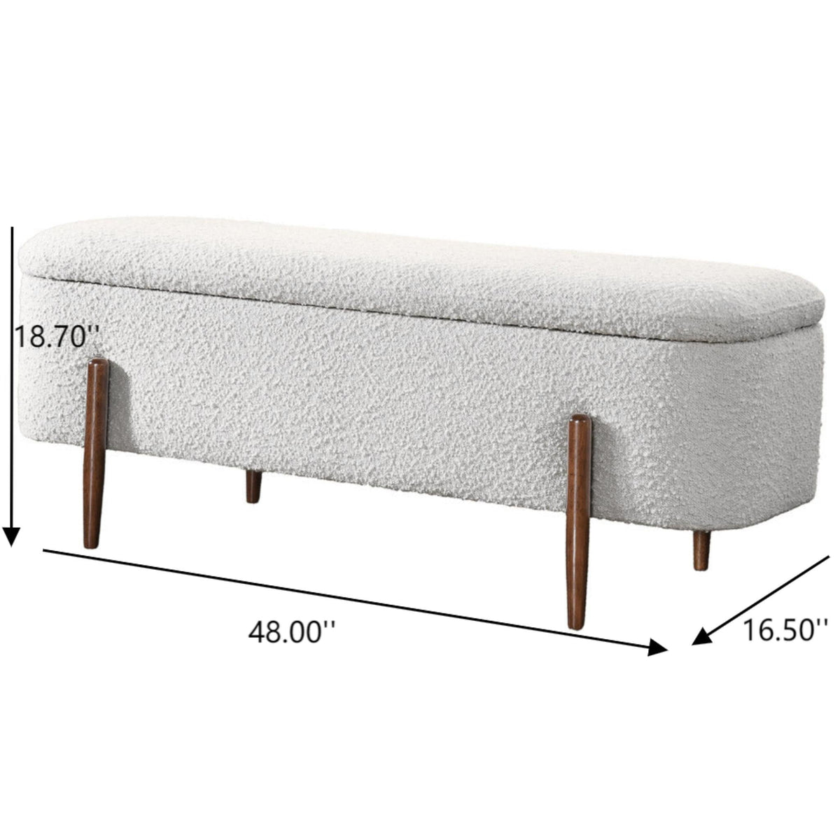 Ivory Storage Bench with Hidden Storage - Boucle Upholstery