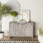 Farmhouse Style Wooden Sideboard with Adjustable Shelves - Light Brown