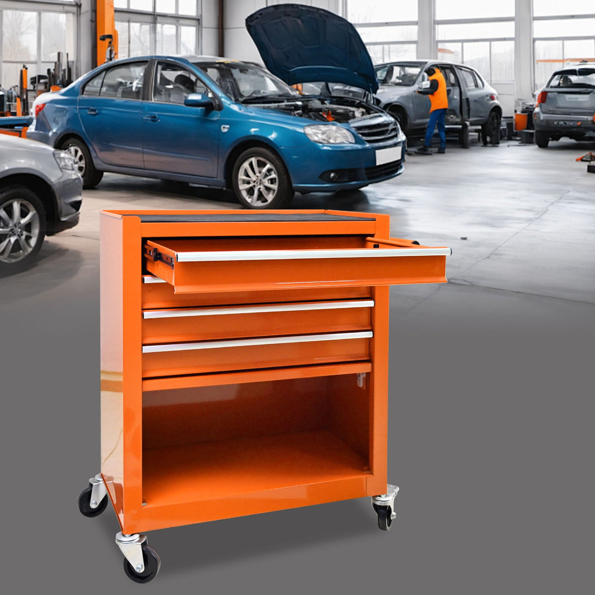 Multifunctional 4-Drawer Tool Cart with Wheels - Blue or Orange