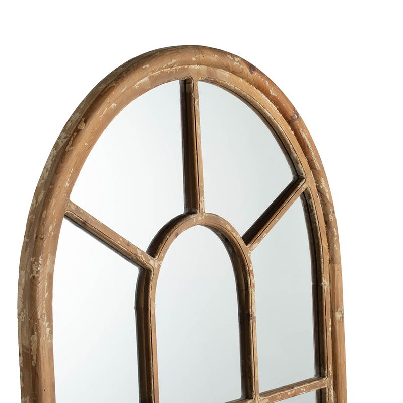 Half Round Elongated Mirror with Decorative Window Look - Brown