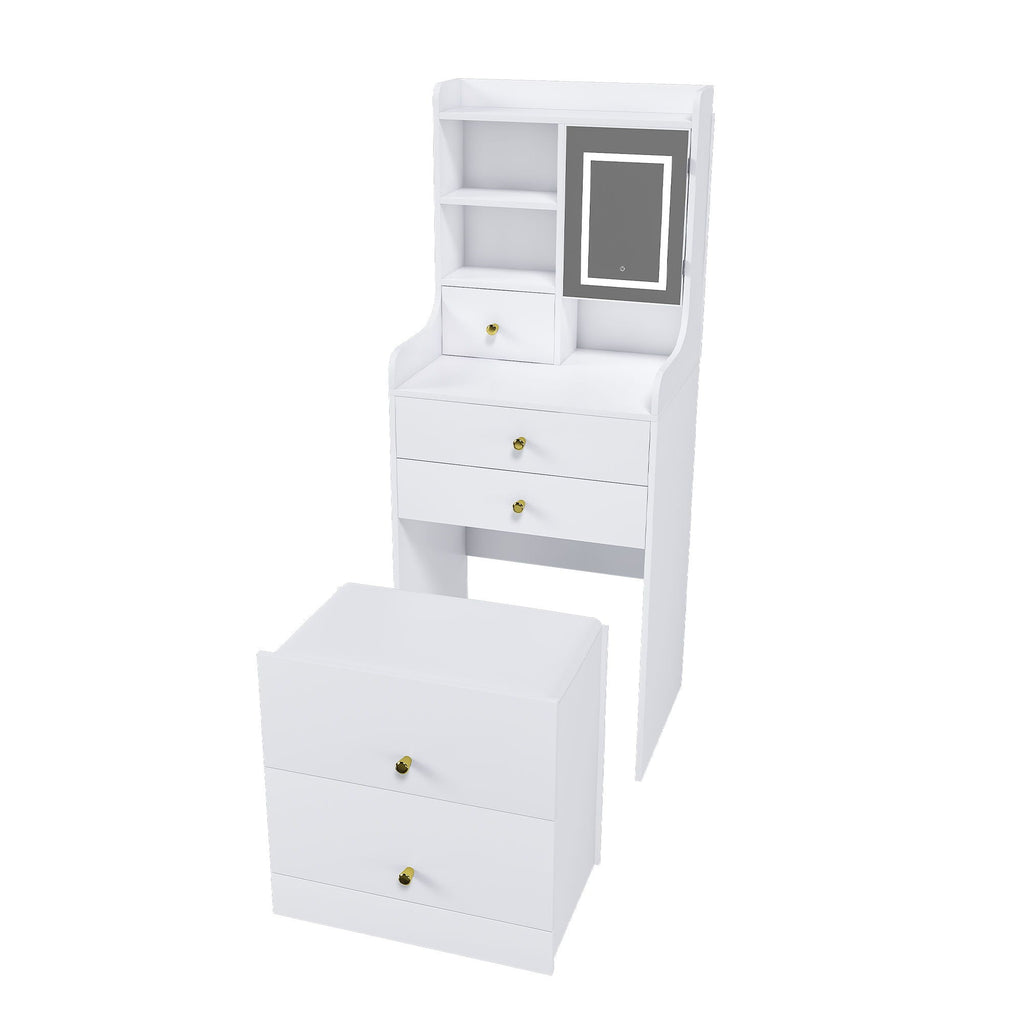 3-in-1 Dressing Table Vanity Set with LED Mirror and Storage - White