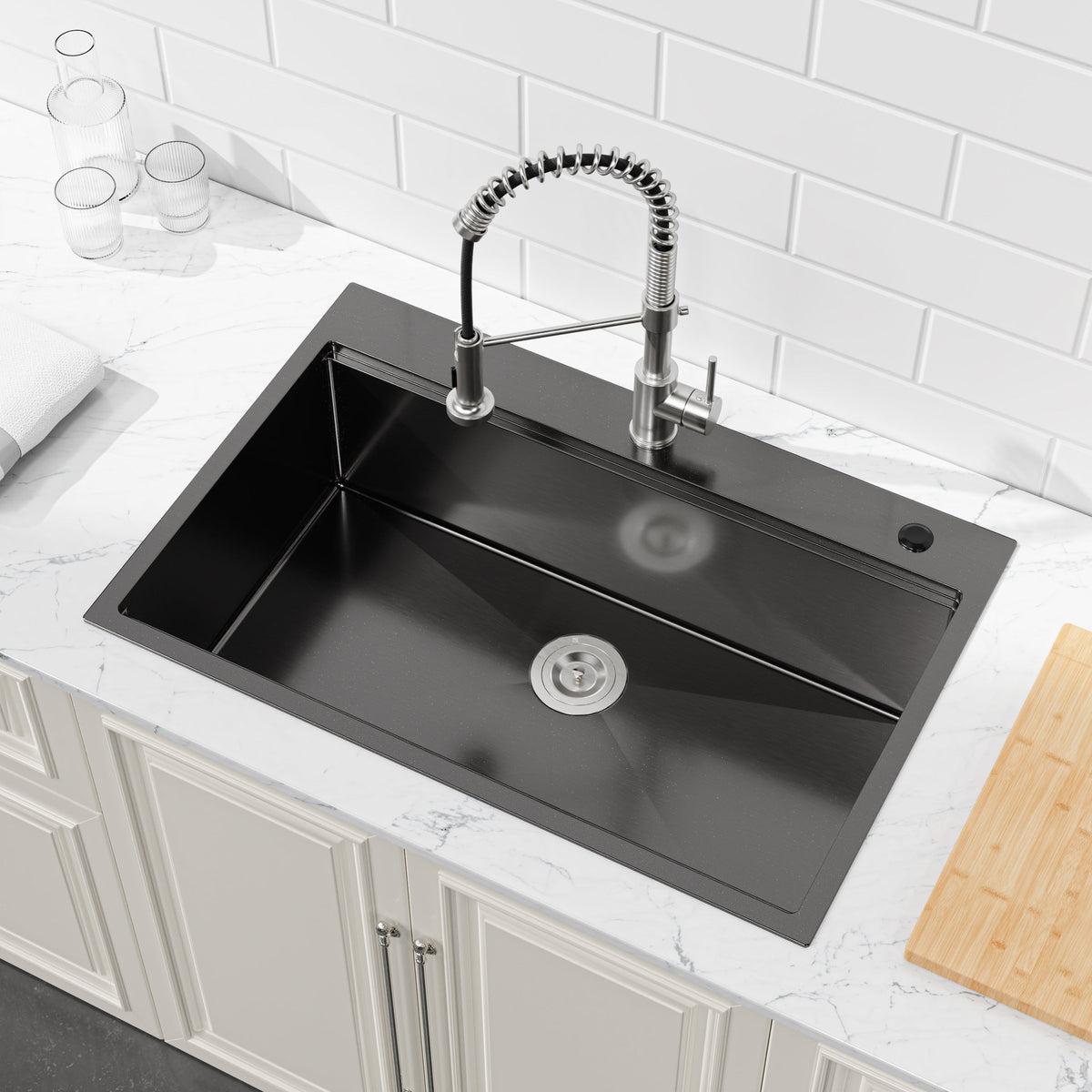 Stainless Steel Kitchen Sink with Overmount Single Bowl - Brushed Finish