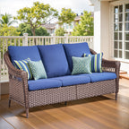 67.3" Outdoor Wicker Patio Sofa with Durable PE Wicker - Brown