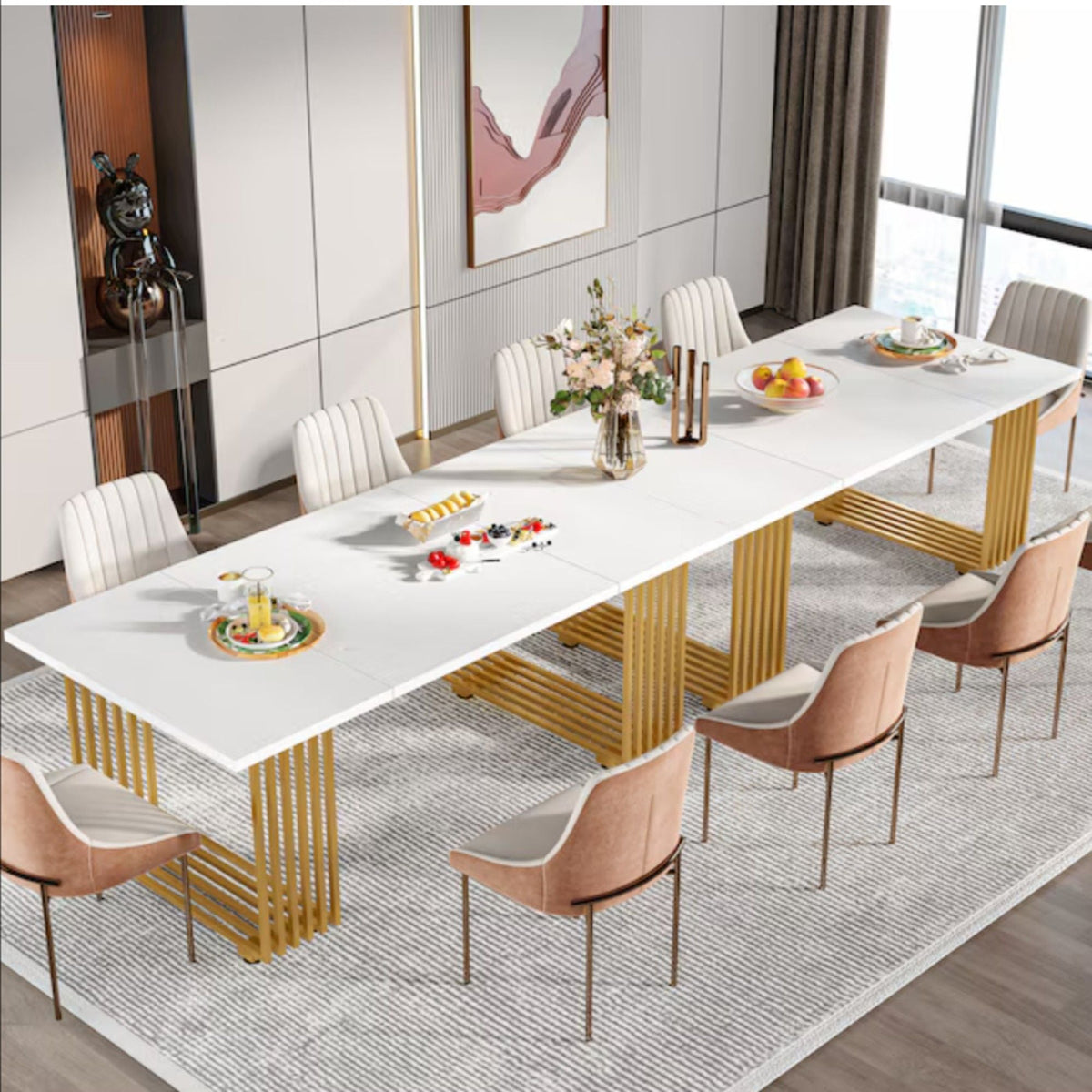 White Executive Desk with Gold Metal Legs - 70.87" Wide