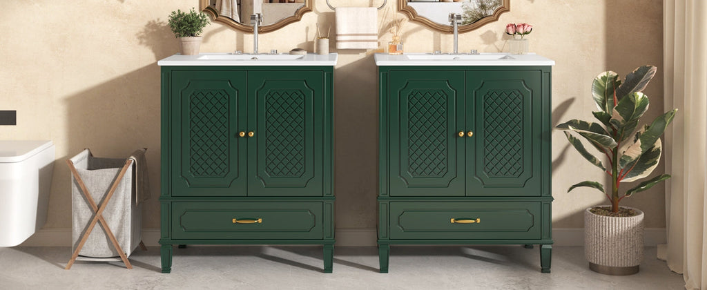 60" Double Sink Bathroom Vanity with Ample Storage - Green
