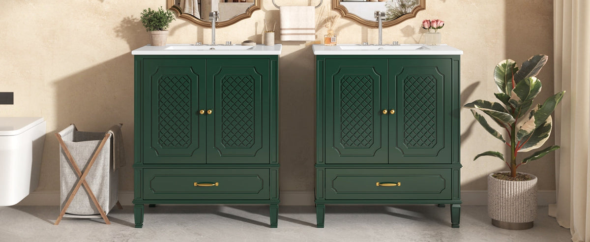 60" Double Sink Bathroom Vanity with Ample Storage - Green
