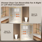 Frameless Sliding Shower Door with Clear Tempered Glass - Brushed Gold