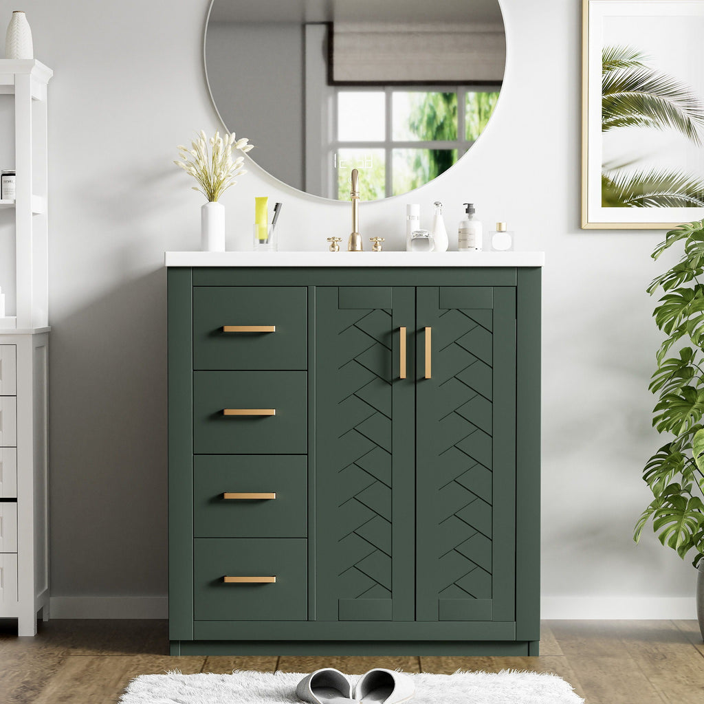 Ceramic Sink Vanity Combo with 3 Drawers and Soft Closing Doors - 30"