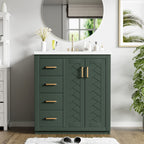 Ceramic Sink Vanity Combo with 3 Drawers and Soft Closing Doors - 30"