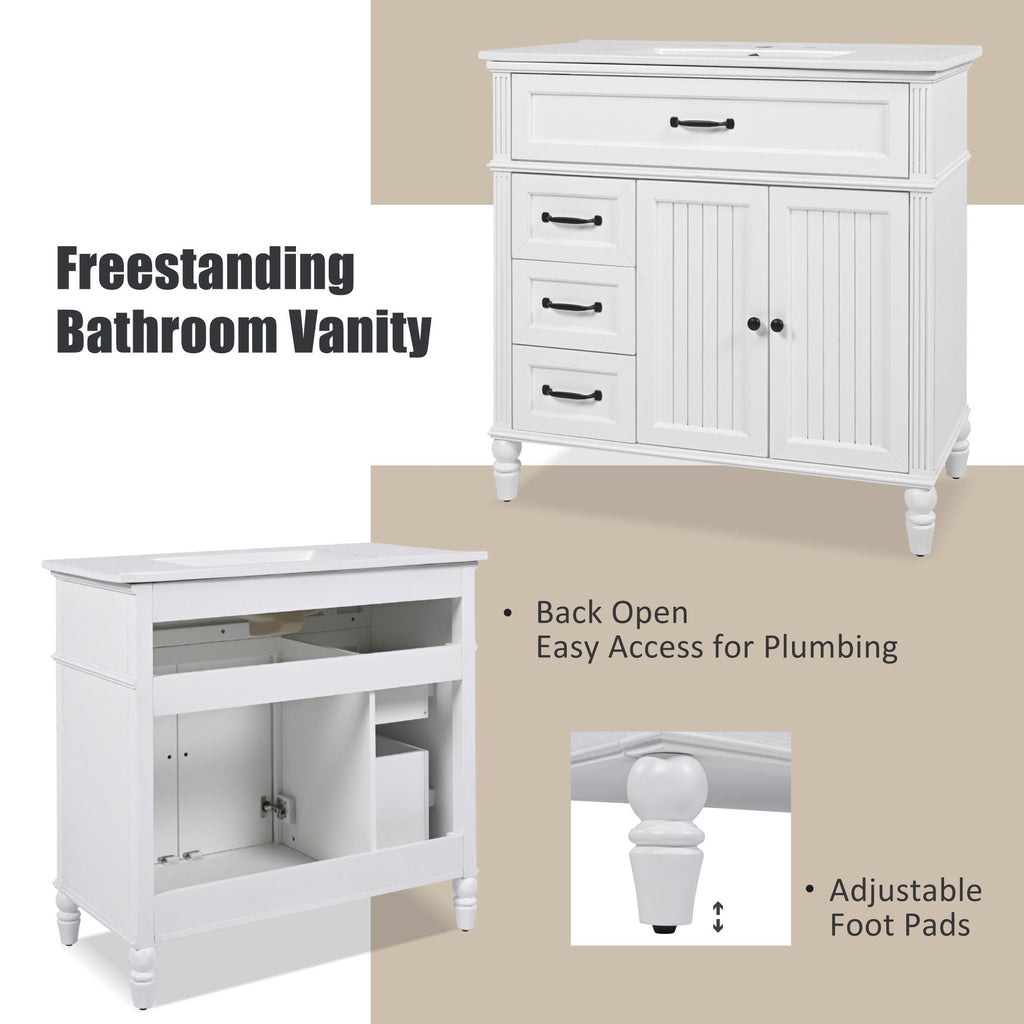 Bathroom Vanity With Sink and Drawers - Freestanding Solid Wood Cabinet