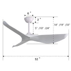 52" Indoor Ceiling Fan Without Light with 6-Speed DC Motor and Remote - White