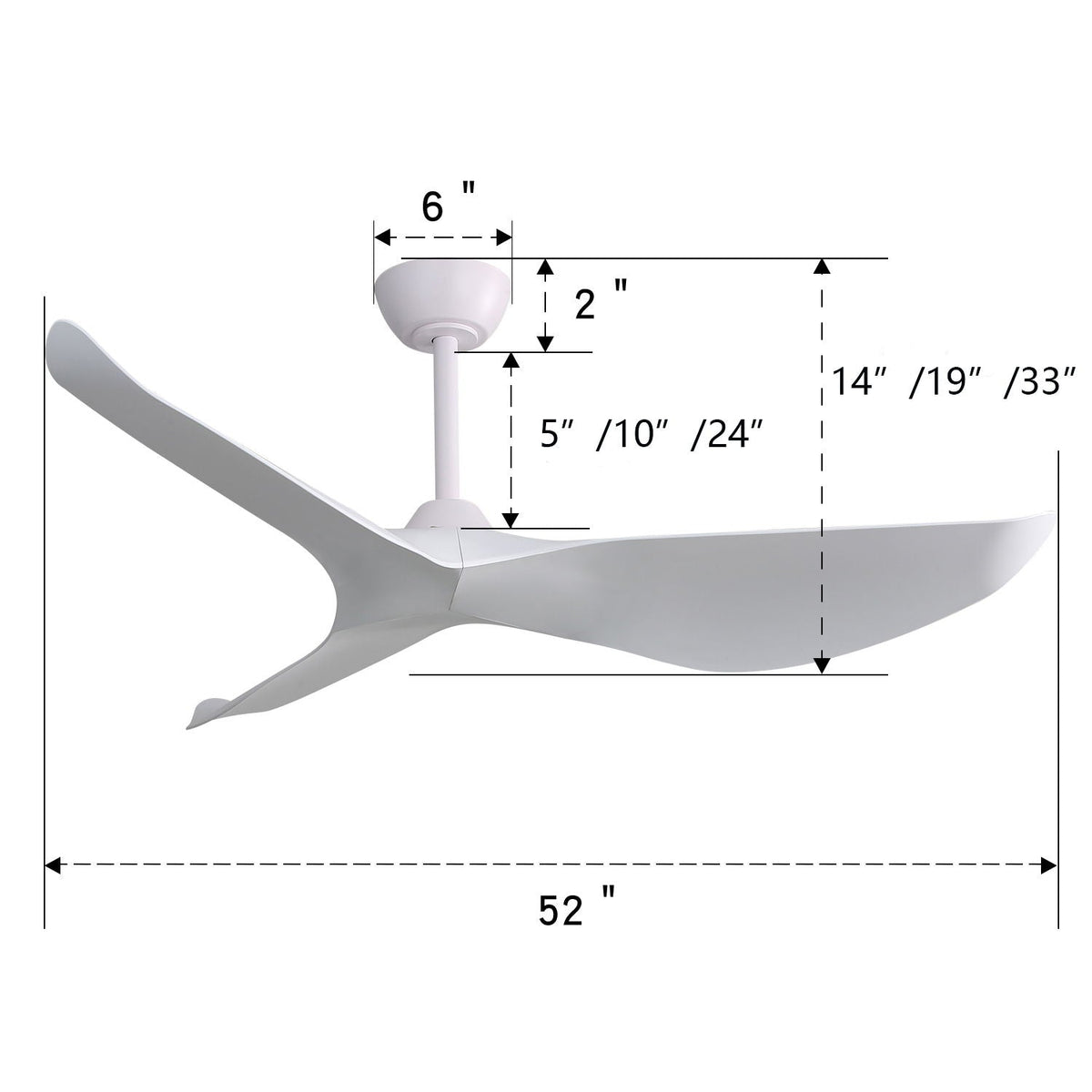 52" Indoor Ceiling Fan Without Light with 6-Speed DC Motor and Remote - White