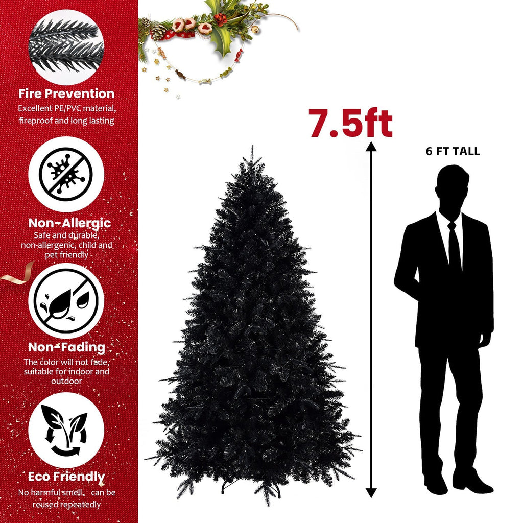 6-Foot Pre-Lit Black Christmas Tree with 350 LED Lights - Black