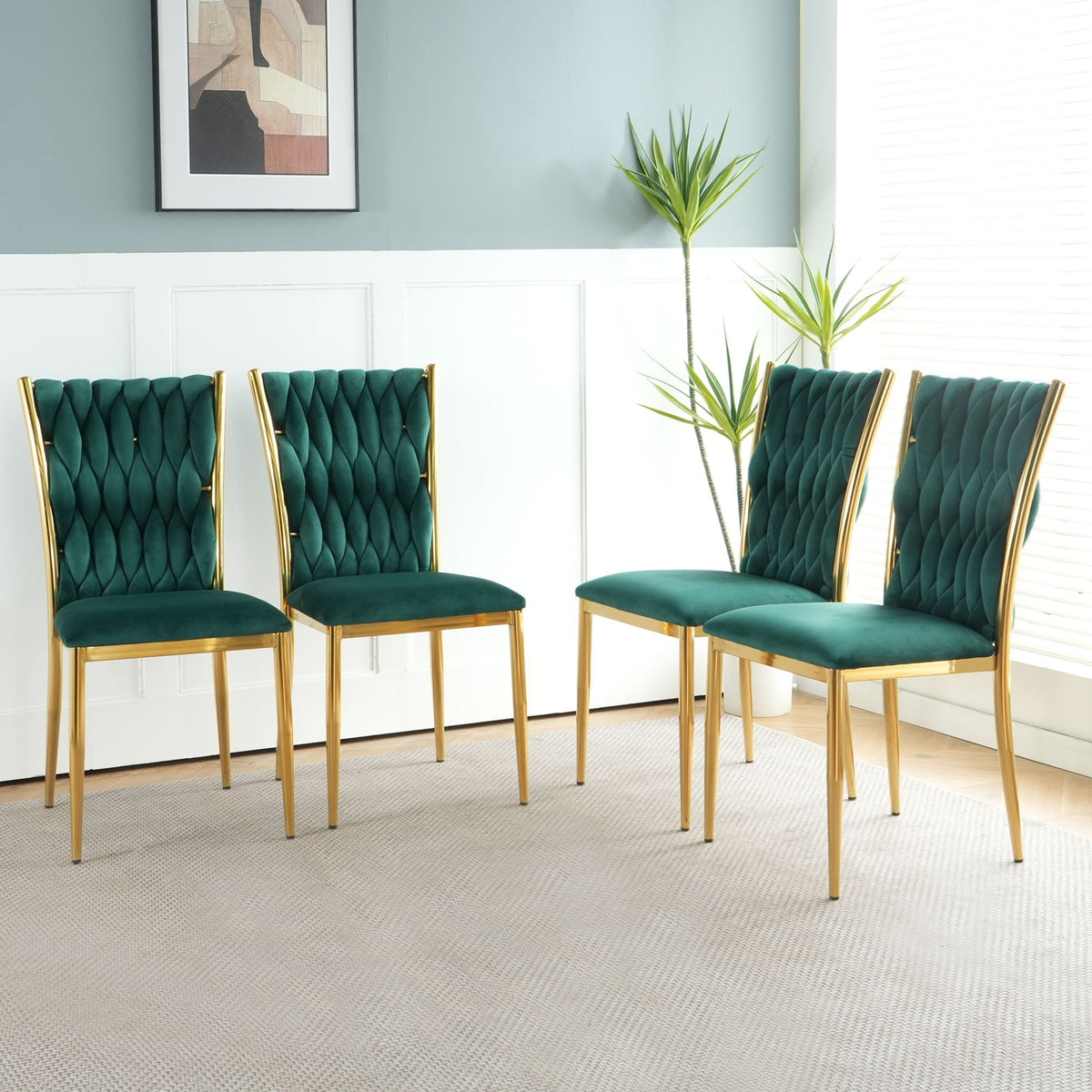 Modern Dining Chair Set with Plated Metal Legs - Multiple Colors
