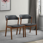 Enzo Dining Chair Set of 2 with Black Vegan Leather - Black / Brown