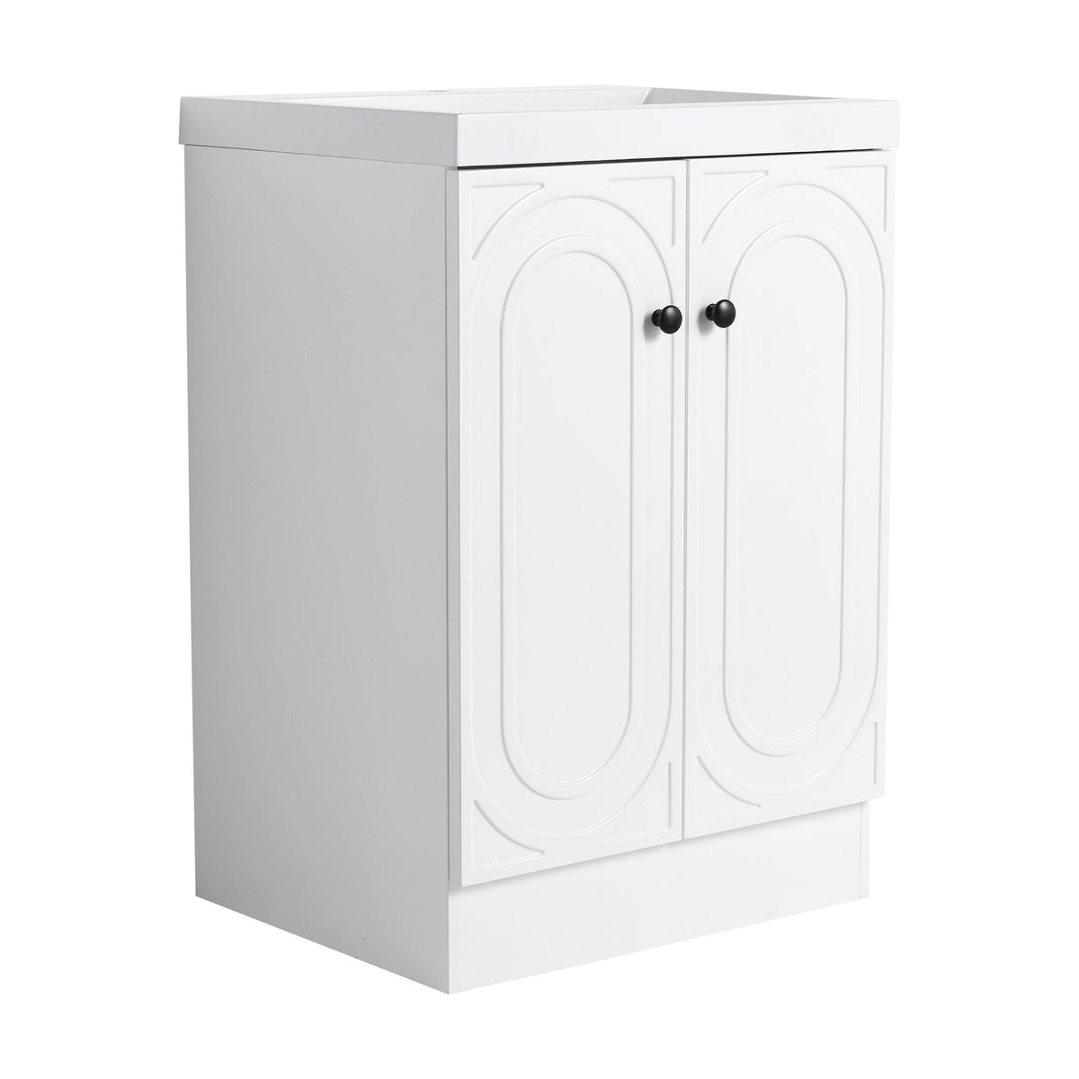 Contemporary Freestanding Bathroom Vanity with Resin Sink & Soft-Close Cabinet Doors - White, Dark Green, or Pearl