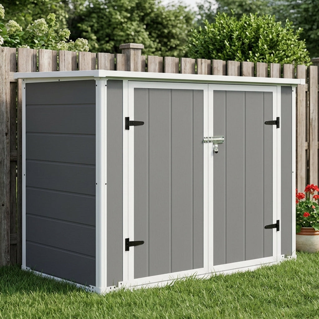 Horizontal Outdoor Storage Shed with Hydraulic Lid and Ramp - Resin