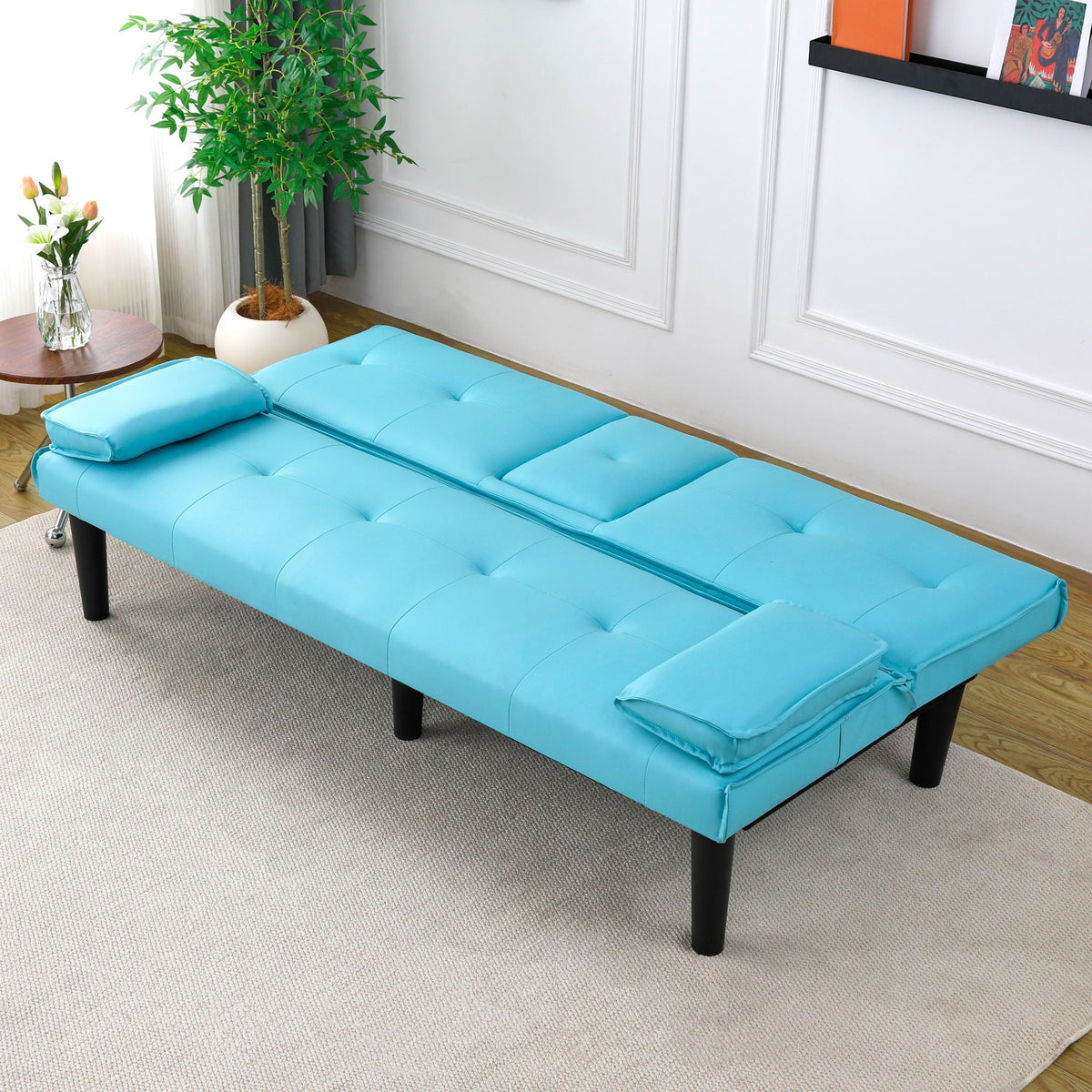 Foldable Sofa Bed with Cup Holder and Solid Wood Frame - Multiple Colors