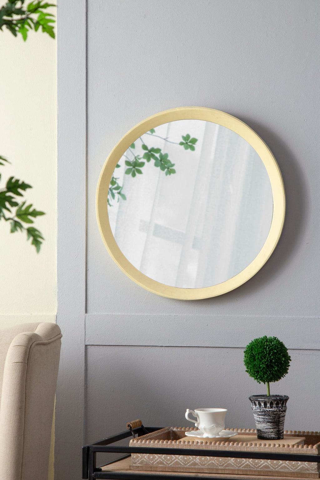 Transitional Mango Wood Wall Mirror with Frame - Multiple Colors