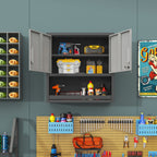 Metal Wall Mounted Tool Storage Cabinet with Locking Door - Gray