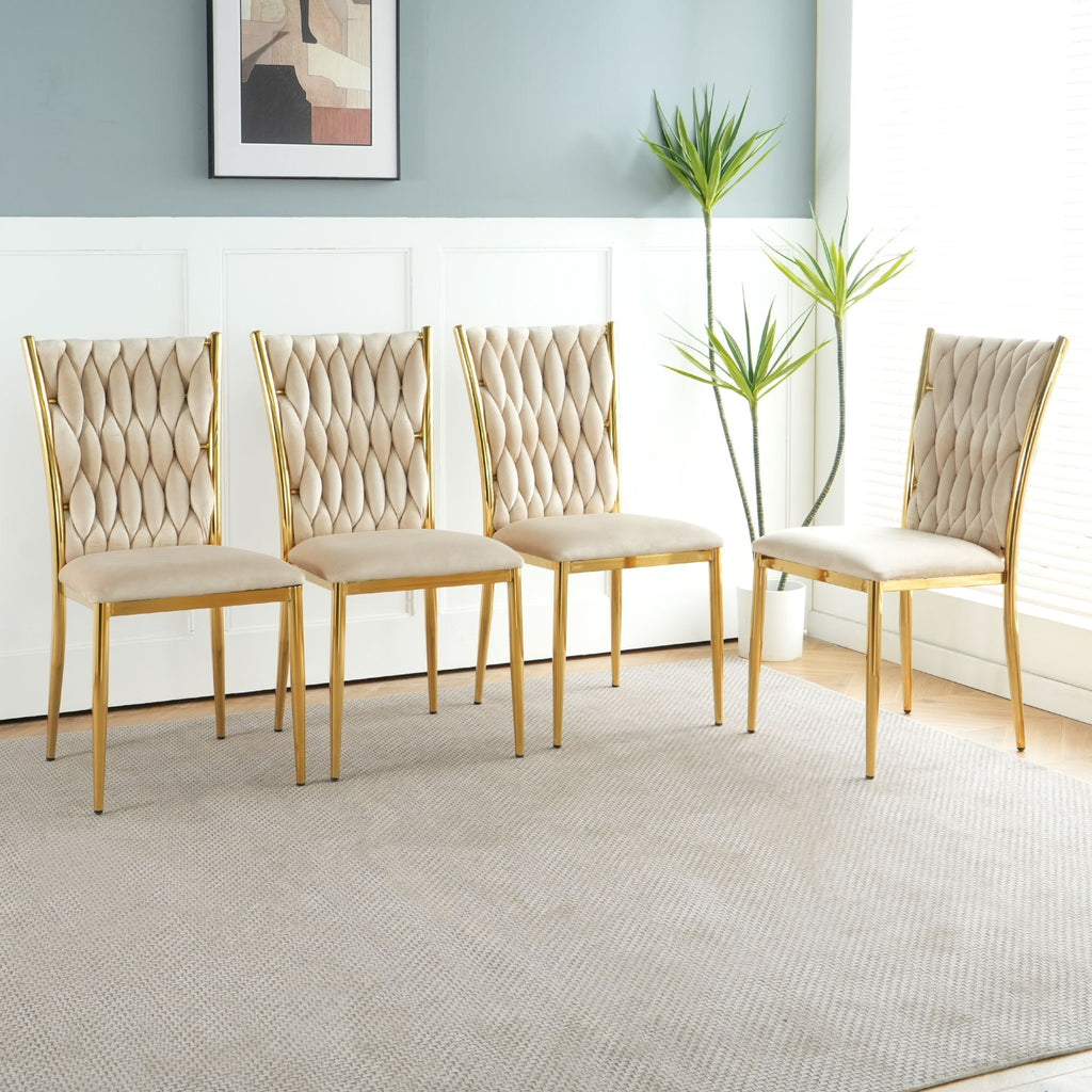 Modern Dining Chair Set with Plated Metal Legs - Multiple Colors