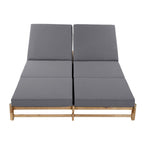 Light Teak Acacia Wood Double Chaise Lounger Set with Dark Grey Cushions - Patio Seating
