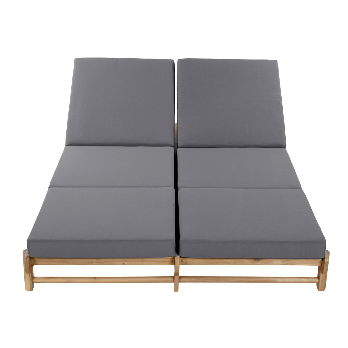 Light Teak Acacia Wood Double Chaise Lounger Set with Dark Grey Cushions - Patio Seating